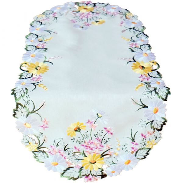 Tischläufer Mitteldecke Blumen & Blätter Stickerei Tischwäsche oval 40x90cm