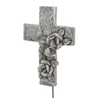 Grabstecker christliche Grab Deko Kreuz Rosen 14,5 cm