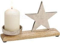 Stern Kerzenständer Deko Holz & Metall Weihnachten silber / braun 1 Stk 23 cm