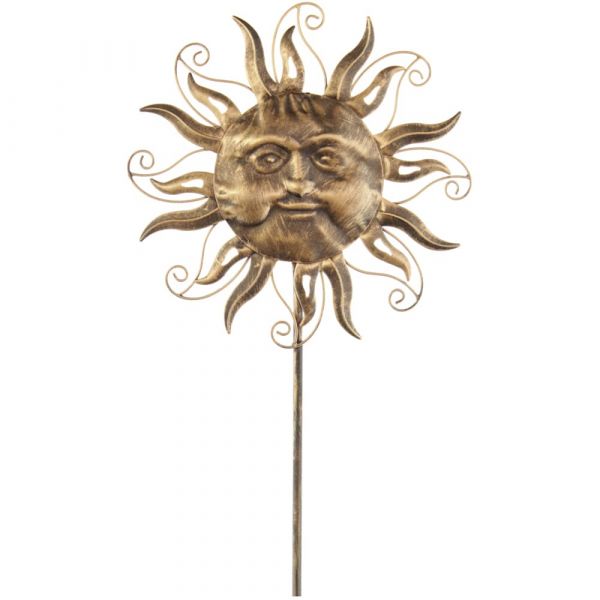 Dekostecker Gartenstecker Sonne Dekostab Gartendeko Metall Gold 106,7 cm