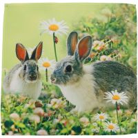 Mitteldecke Deckchen Hasen & Wiese Ostern Fotodruck bunt Tischwäsche 30x30 cm
