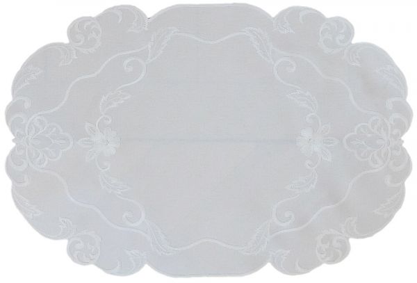 Mitteldecke Tischdecke Stickerei Blumen Motiv Tischwäsche wollweiß oval 30x45 cm