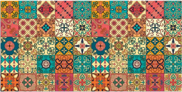 Teppichläufer Küchenläufer Teppich Marokko Retro Mosaik bunt waschbar - 60x120 cm