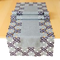 Tischläufer Kurbelstickerei grafisch hellgrau grau Polyester 1 Stk 40x140 cm