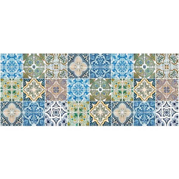 Teppichläufer Küchenläufer Teppich Kacheln Retro blau bunt waschbar in 60x150 cm
