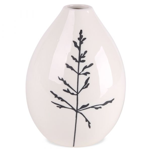Keramikvase Vase Dekovase Blumenmotiv Keramik schwarz weiß - 1 Stk Ø 9x12 cm