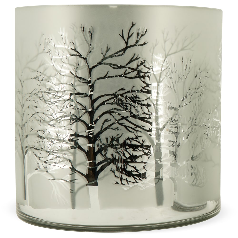 Dekoratives Windlicht Motiv Bäume Wald aus Glas milchig klar Ø 7x8 cm kaufen