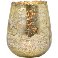 Teelichtglas / Windlicht Kelchform & welliger Rand Vintagelook gold 1 Stk Ø 15 cm