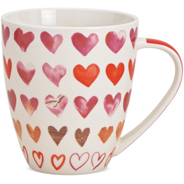 Jumbo Kaffeetasse Tasse Herzdekor weiß rot rosa Porzellan 1 Stk B-WARE 12 cm