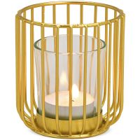 Windlicht aus Metallstäben & Kerzengläser Teelichtgläser gold 1 Stk Ø 8x9 cm