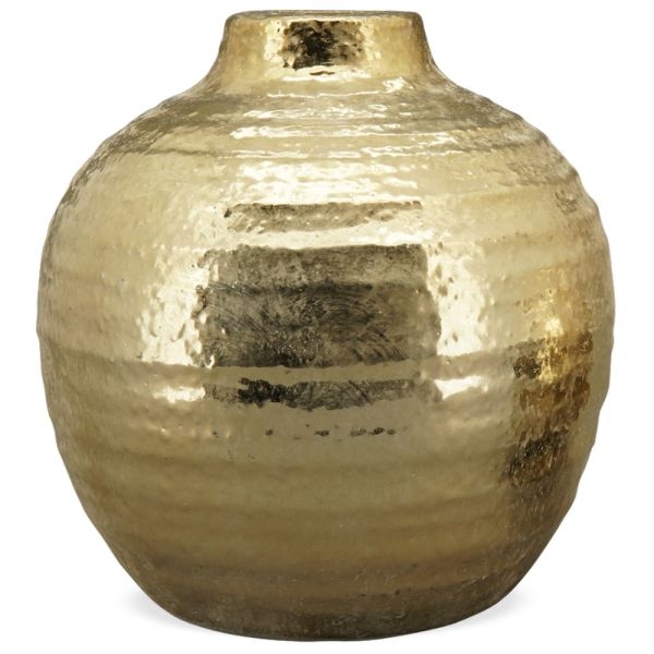 Blumenvase Vase bauchig Dekovase Rillen Kugelvase rund gold Ø 16,5 cm