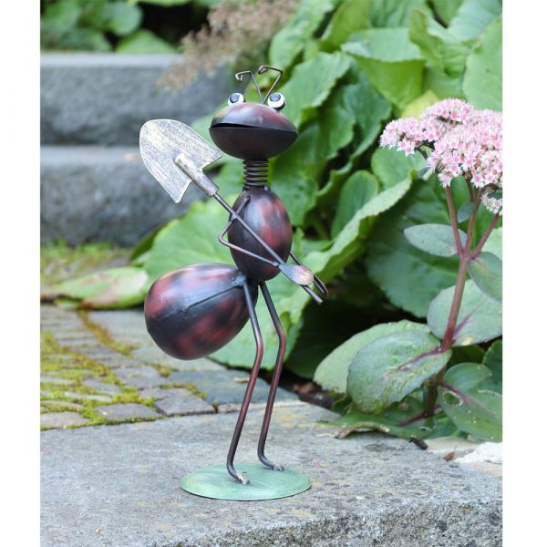 Dekofigur Ameise mit Spaten Figur Gartendeko Metall braun 31 cm