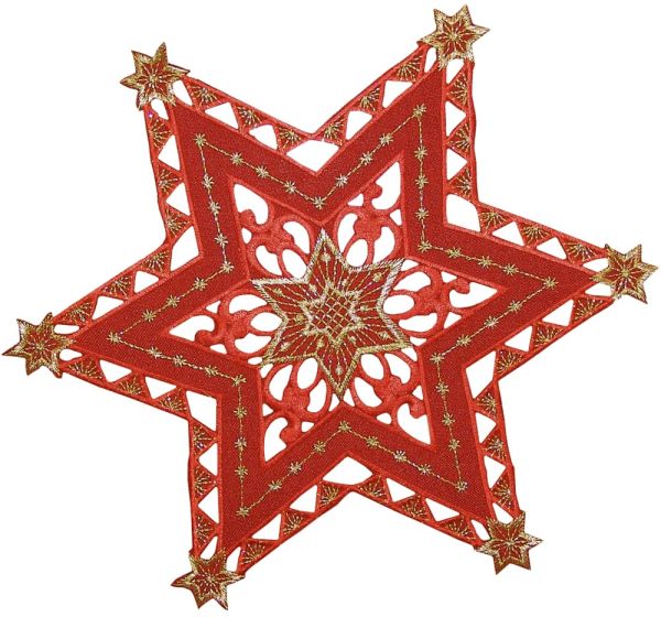Mitteldecke SELINA Stern Advent Stick Deckchen rot gold Polyester 30 cm