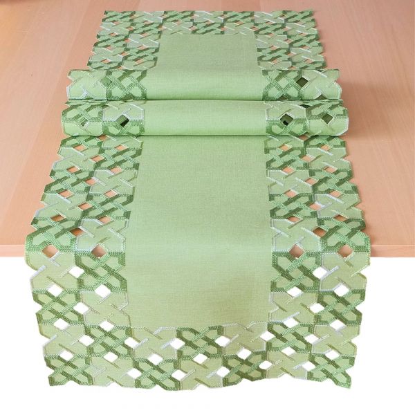Tischläufer Kurbelstickerei grafisch grün silber Polyester 1 Stk 40x140 cm
