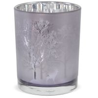 Kerzenglas Wald Hirsche Windlichter Teelichtglas Glas grau 10x12,5 cm