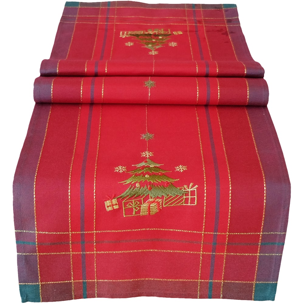 Christbaum Weihnachten Mitteldecke rot cm gold 40x140 gestickt bunt Tischläufer kaufen