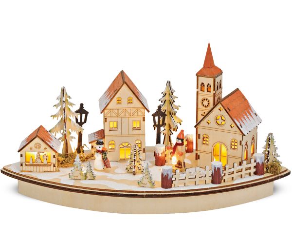 3D Winterszene Holzdeko Dorf LED Beleuchtung Weihnachtsdeko / Batterie 36x20 cm
