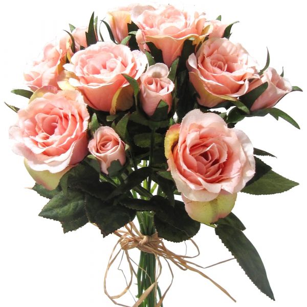 Kleiner Rosenstrauß gebunden Kunstblumen Blumenstrauß 27 cm 1 Stk - apricot