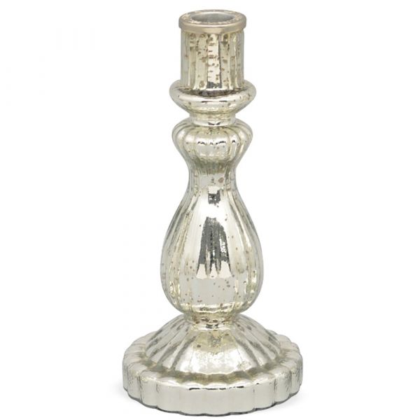 Kerzenhalter Kerzenleuchter Deko Glas Shabby Vintage gerillt silber 1 Stk - 22 cm