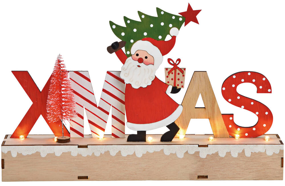 Aufsteller XMAS & Nikolaus Weihnachtsdeko beleuchtet bunt Holz 1 Stk  30x19x5 cm kaufen