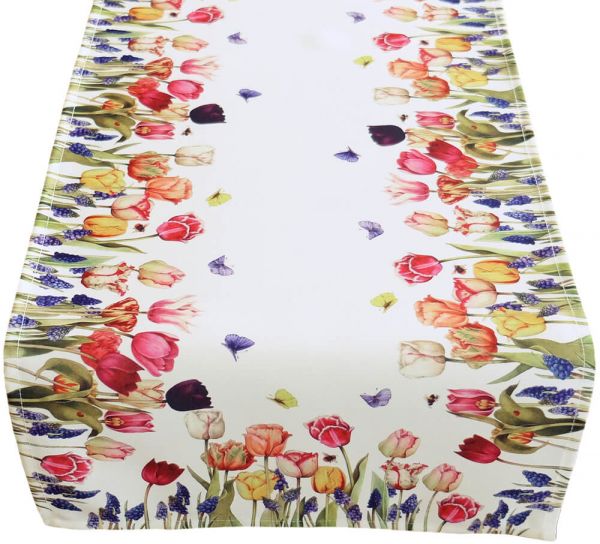 Tischläufer Mitteldecke farbenfrohe Tulpen Druck bunt Tischwäsche 35x70 cm