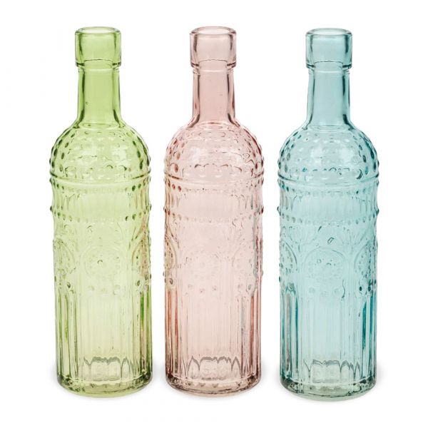 Glasflaschen Zierflaschen Glas Dekoflaschen Ø 5,5x20 cm 3er Set rosa grün blau