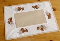 Tischläufer Mitteldecke Stick Blätter Motiv beige-bunt Tischwäsche 35x50 cm