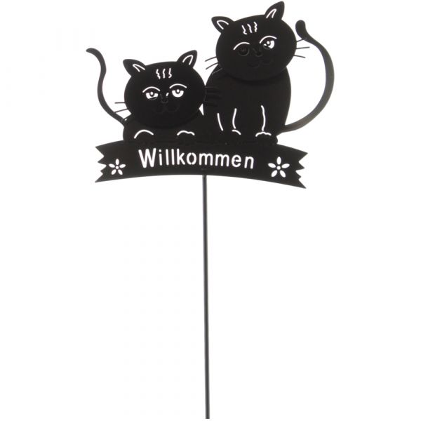Dekostecker Katzen & WILLKOMMEN Gartenstecker Deko Metall schwarz 80 cm