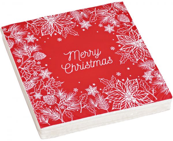 Servietten MERRY CHRISTMAS 3-lagig Papierservietten rot weiß 20er Pack 33x33 cm