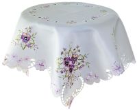 Tischdecke Stiefmütterchen weiß & Stick lila Polyester 1 Stk 110x110 cm