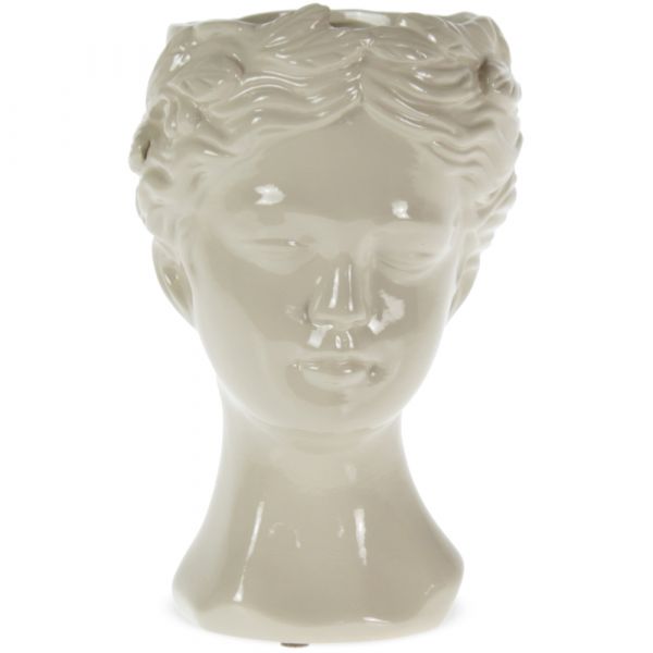 Keramik Kopf Pflanztopf Blumentopf glänzend beige antiklook 1 Stk Ø 13x20,5 cm