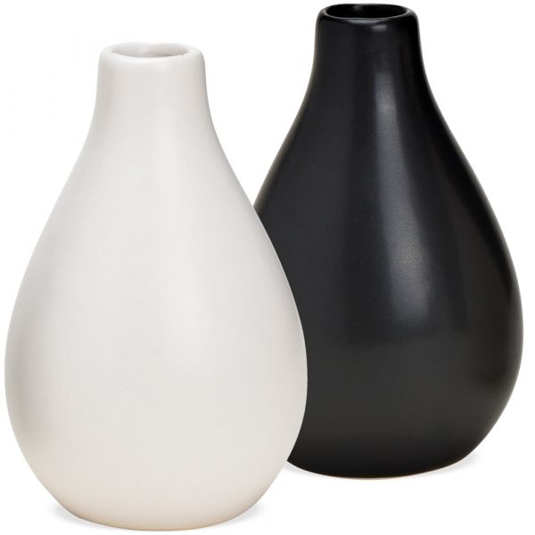 Blumenvasen Tropfenform schmale Öffnung Vasen Keramik 2er schwarz & weiß 7x11 cm