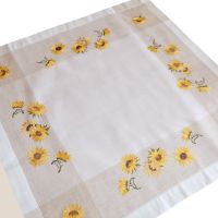 Tischdecke Sonnenblumen Streifen beige & Stick bunt Leinenoptik 1 Stk 85x85 cm