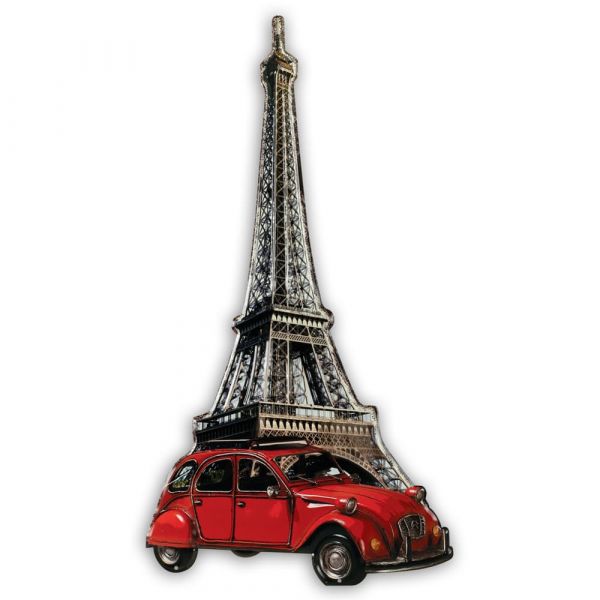 Blechschild Vintage Motiv Eiffelturm Oldtimer 1 Stk Metallschild 48x80 cm bunt
