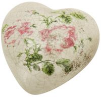 Deko Herz zum Hinlegen Rosen antike Optik Steingut beige rosa 8,5x8,5x4,5 cm