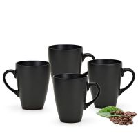 Kaffeebecher Becher Tassen Steingut Kaffeetassen schwarz einfarbig 4er Set 11 cm