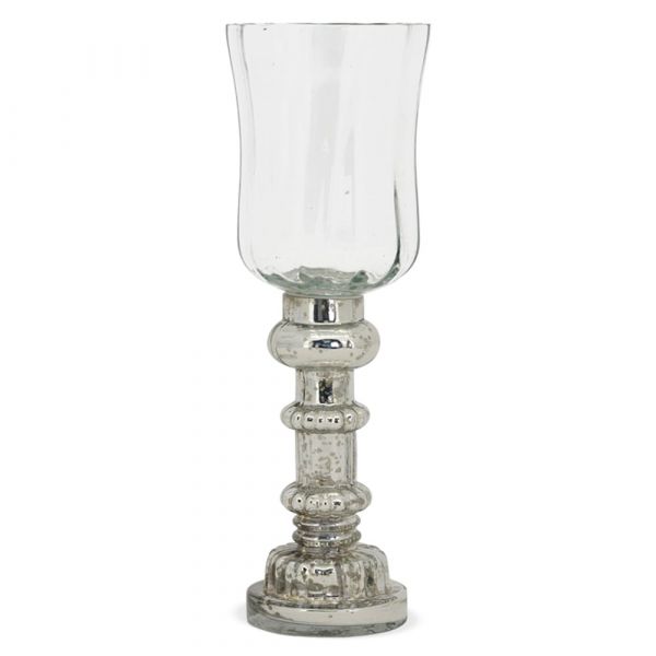 Teelichthalter Tulpenform Teelichtglas Kerzenhalter Glas silber 1 Stk Ø 8,5x25 cm