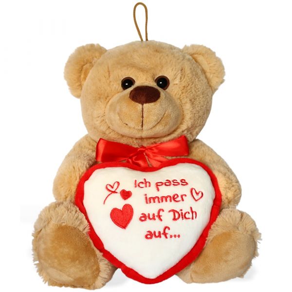 Teddybär mit Herz hellbraun beige Kuscheltier 25 cm - Ich pass auf Dich auf
