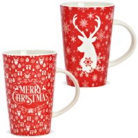 Tassen Kaffeetassen Merry Christmas Hirsch rot Porzellan 2er Set 12x13 cm 300 ml