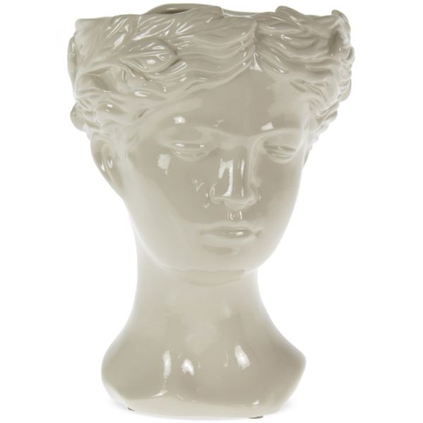 Keramik Kopf Pflanztopf Blumentopf glänzend beige antiklook 1 Stk Ø 23x34 cm