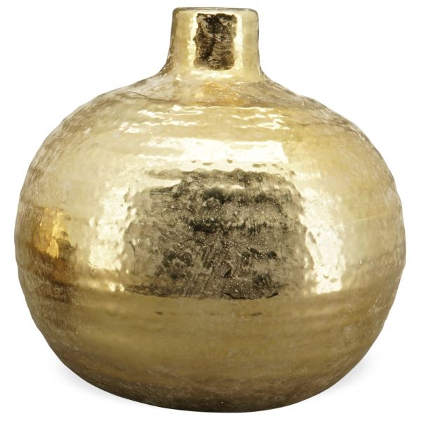 Vase bauchig Blumenvase Dekovase gehämmert Rillen Kugelvase gold Ø 16,5 cm