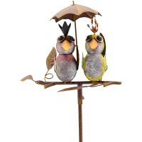 Gartenstecker Vögel Vogelpaar unter Regenschirm Gartendeko Metall bunt 39x133 cm