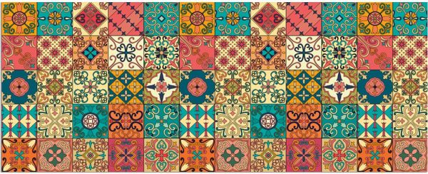 Teppichläufer Küchenläufer Teppich Marokko Retro Mosaik bunt waschbar - 60x150 cm