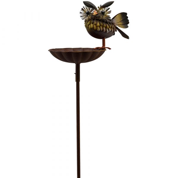 Vogeltränke Vogelbad Schale mit Eule Kauz Vogel Figur Gartendeko Metall 1 Stk 130 cm