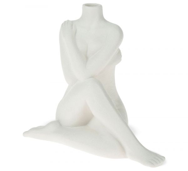 Keramikvase Frau sitzend Pflanzgefäß Dekovase Keramik weiß 19 cm