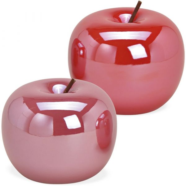 Deko Äpfel Keramik glänzend pink & rot Dekoobst Tischdeko 2er Set sort. Ø 10 cm