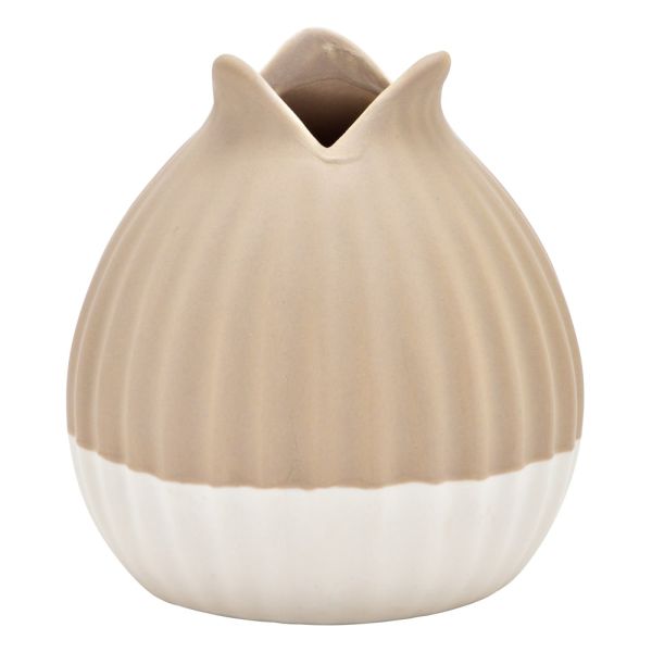Schöne Blumenvase modern beige weiß Vase Keramik 10 x 10 cm