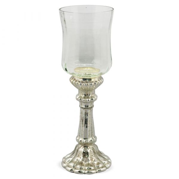 Kerzenständer Windlicht Teelichthalter Shabby Antik Glas Bauernsilber 14x35 cm