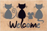 Fußmatte Fußabstreifer DECOR schwarze Katzen & Welcome braun waschbar 40x60 cm