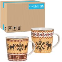 Jumbotassen Kaffeetassen Elch-Dekor Weihnachten braun Porzellan 36 Stk. 10 cm